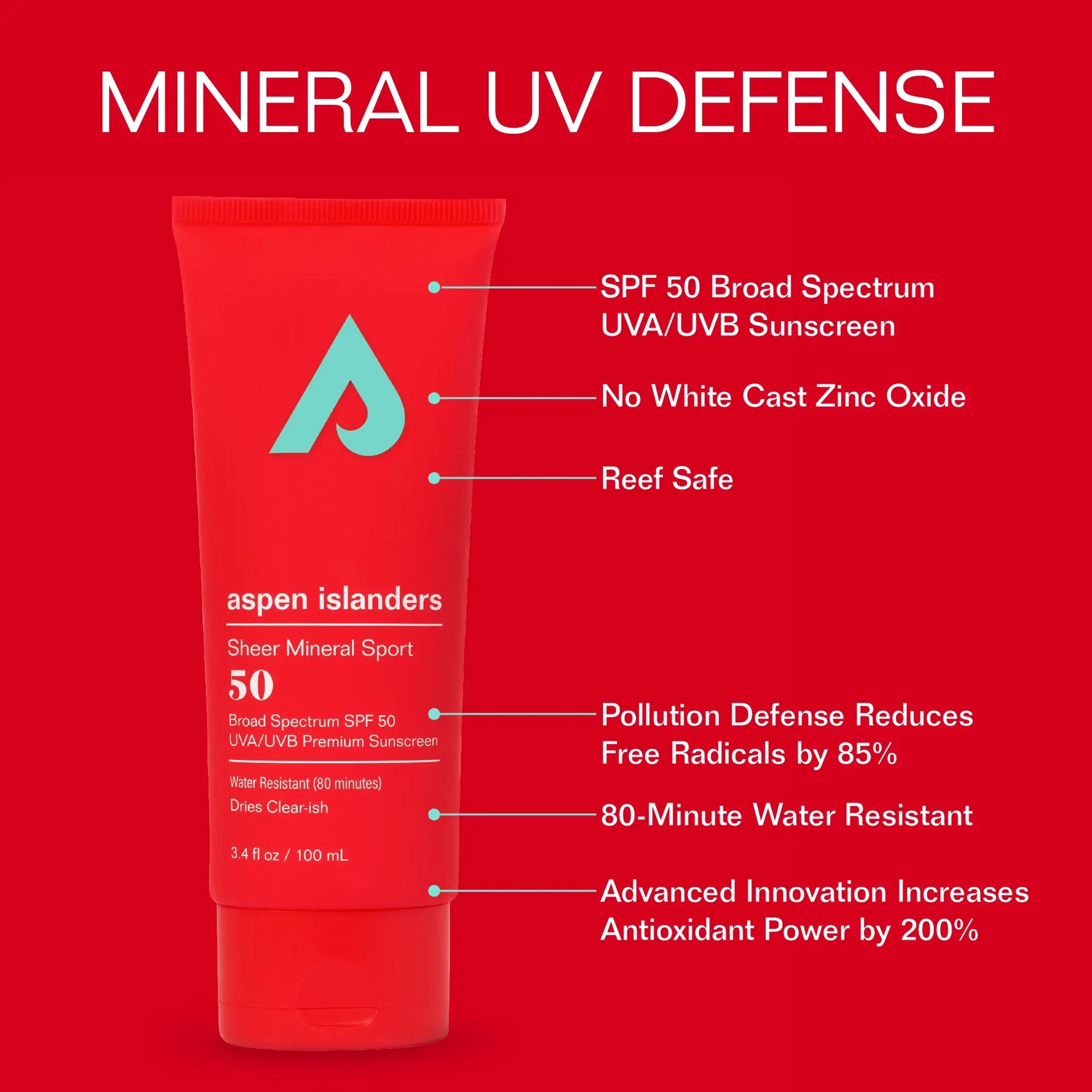 Aspen Islanders - Sheer Mineral Sport Sunscreen SPF50 - Mineral UV Defense