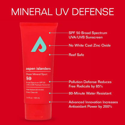 Aspen Islanders - Sheer Mineral Sport Sunscreen SPF50 - Mineral UV Defense